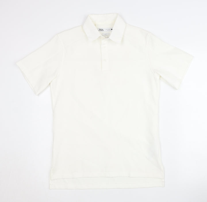 Zara Women White Polo Shirt Size 10 Slim Fit Short Sleeve