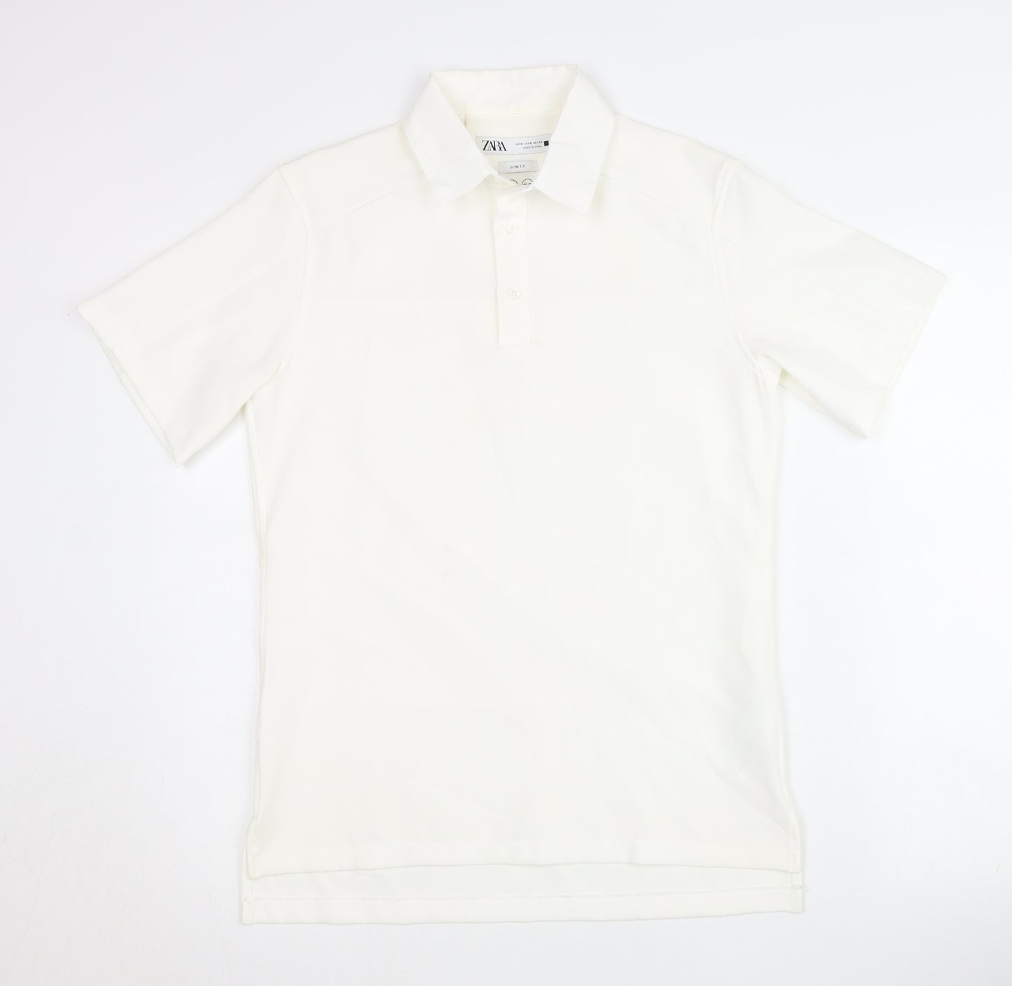 Zara Women White Polo Shirt Size 10 Slim Fit Short Sleeve