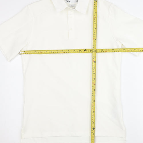Zara Women White Polo Shirt Size 10 Slim Fit Short Sleeve
