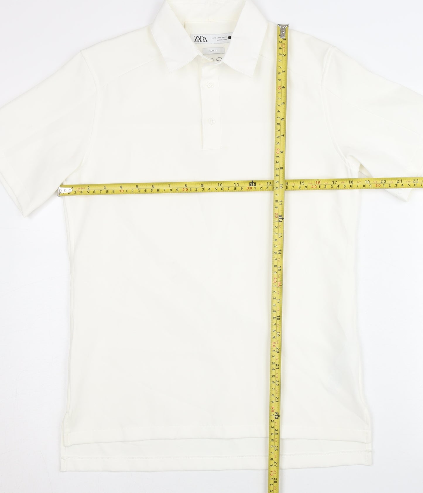 Zara Women White Polo Shirt Size 10 Slim Fit Short Sleeve