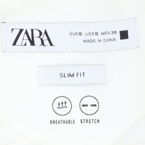 Zara Women White Polo Shirt Size 10 Slim Fit Short Sleeve