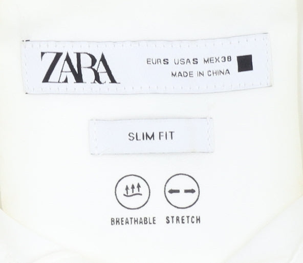 Zara Women White Polo Shirt Size 10 Slim Fit Short Sleeve
