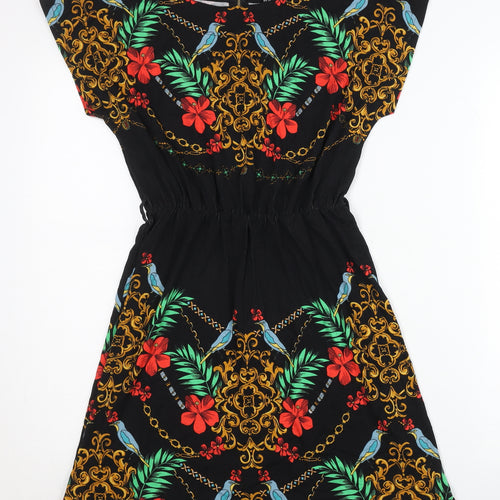 Yumi Women’s Black Floral Tropical A-Line Dress UK 10