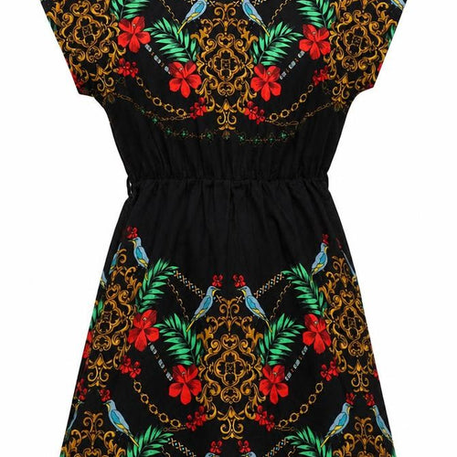 Yumi Women’s Black Floral Tropical A-Line Dress UK 10