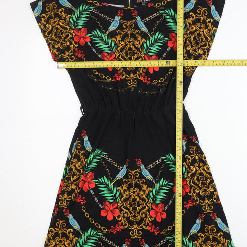 Yumi Women’s Black Floral Tropical A-Line Dress UK 10