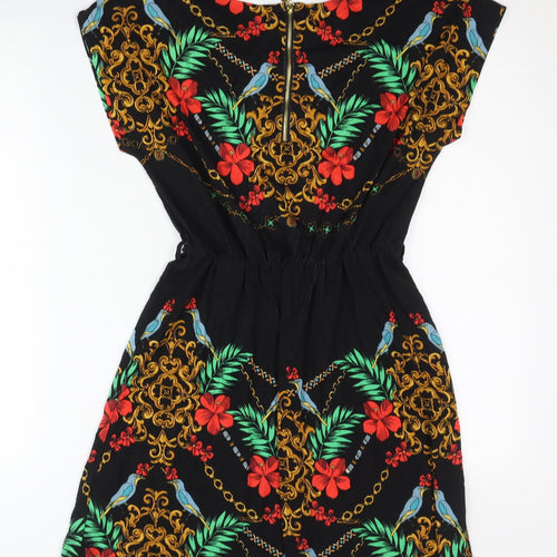 Yumi Women’s Black Floral Tropical A-Line Dress UK 10