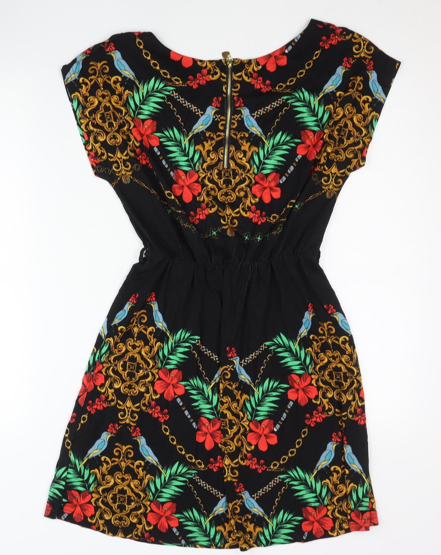 Yumi Women’s Black Floral Tropical A-Line Dress UK 10