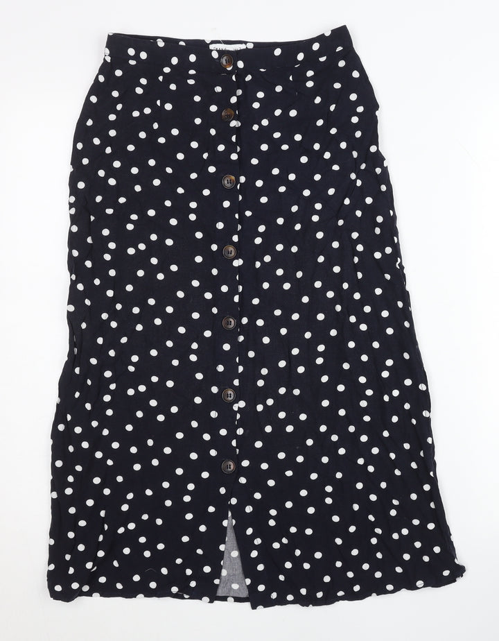 Warehouse Women Black Polka Dot A-Line Midi Skirt Size 6