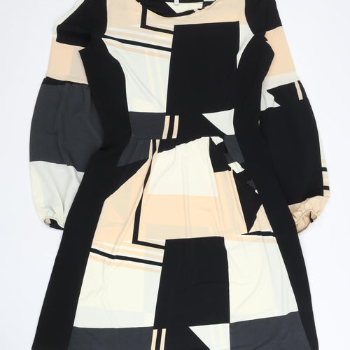 Next Women’s Black Beige Geometric A-Line Dress UK 8