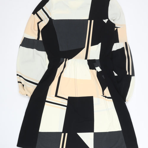 Next Women’s Black Beige Geometric A-Line Dress UK 8