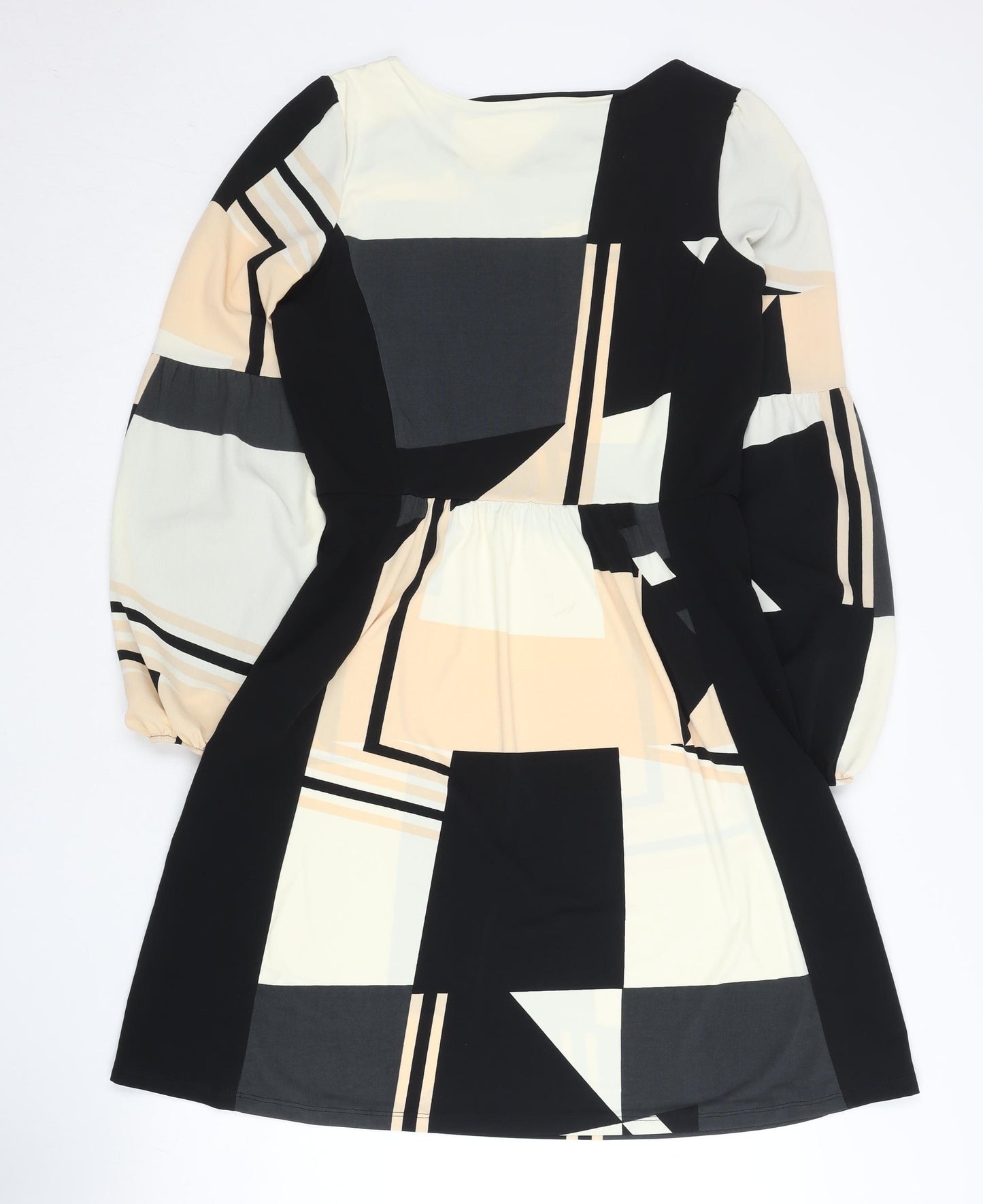 Next Women’s Black Beige Geometric A-Line Dress UK 8