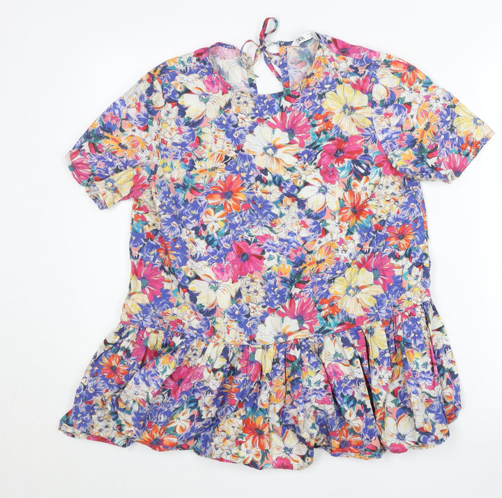 Zara Women’s XS Multicoloured Floral Ruffle Tunic Blouse