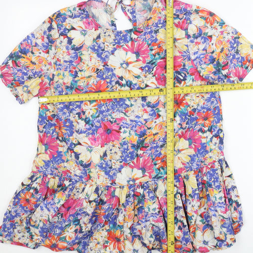 Zara Women’s XS Multicoloured Floral Ruffle Tunic Blouse