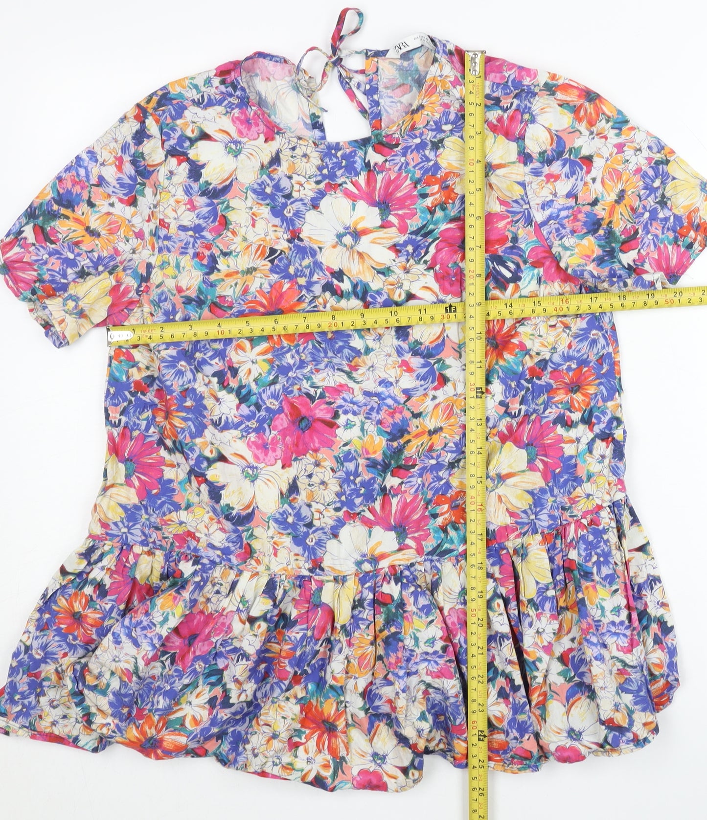 Zara Women’s XS Multicoloured Floral Ruffle Tunic Blouse