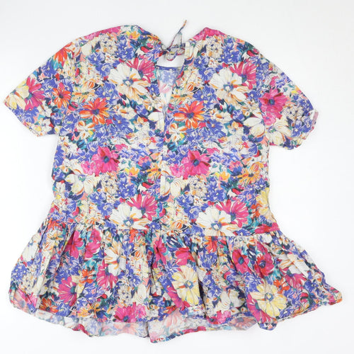 Zara Women’s XS Multicoloured Floral Ruffle Tunic Blouse