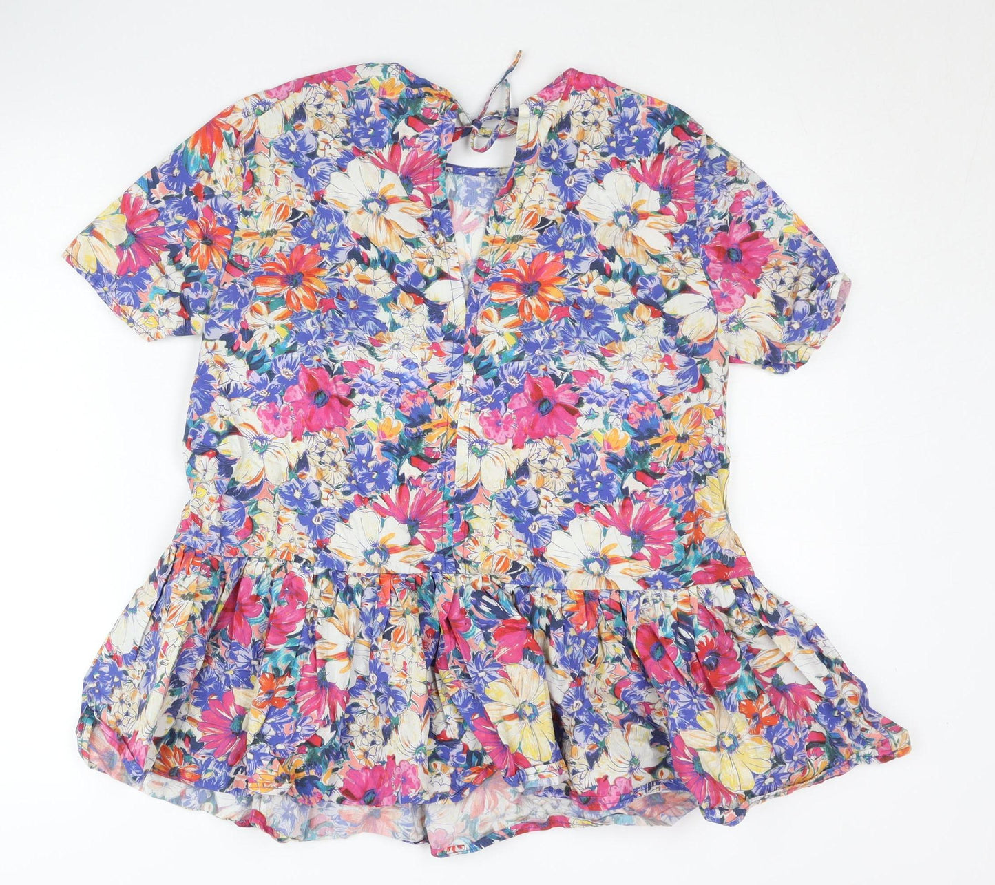 Zara Women’s XS Multicoloured Floral Ruffle Tunic Blouse
