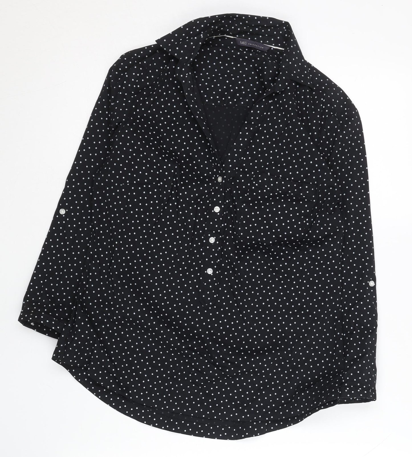 Marks and Spencer Womens Black Polka Dot Button-Up Shirt UK 10