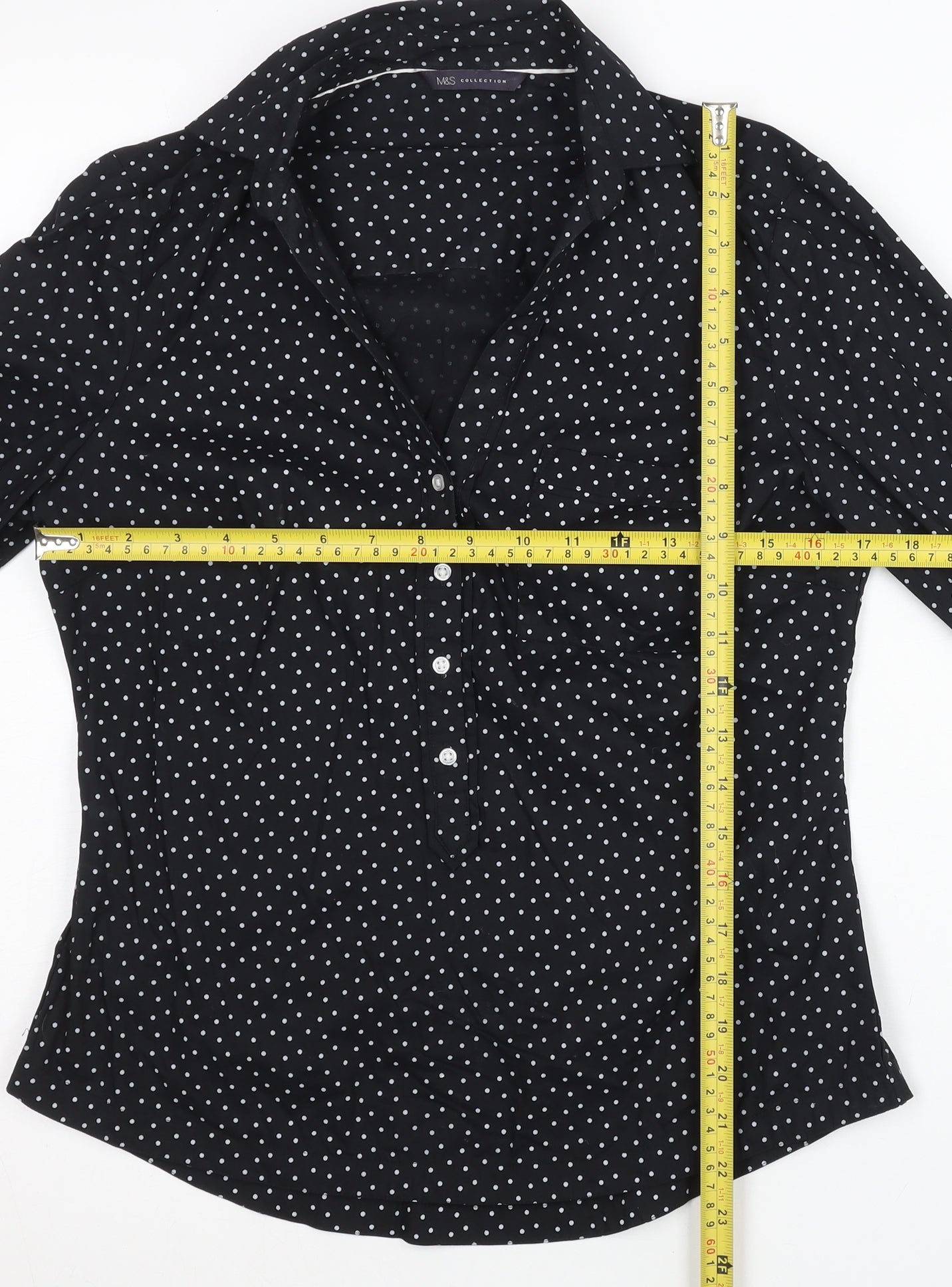 Marks and Spencer Womens Black Polka Dot Button-Up Shirt UK 10