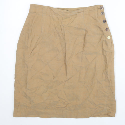 Wallis Womens Beige Linen Blend Pencil Skirt Size 12 Knee Length