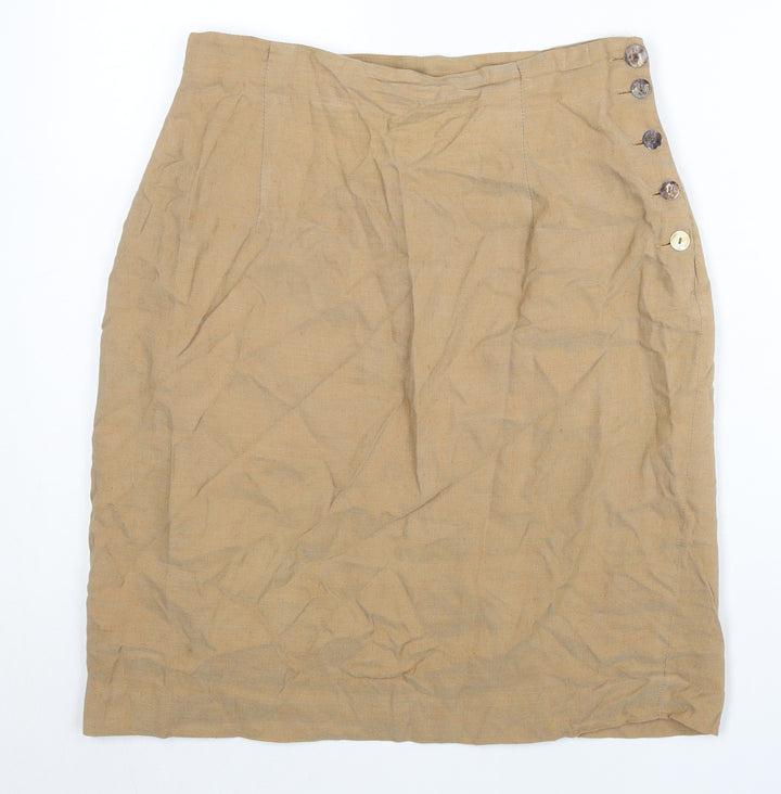 Wallis Womens Beige Linen Blend Pencil Skirt Size 12 Knee Length