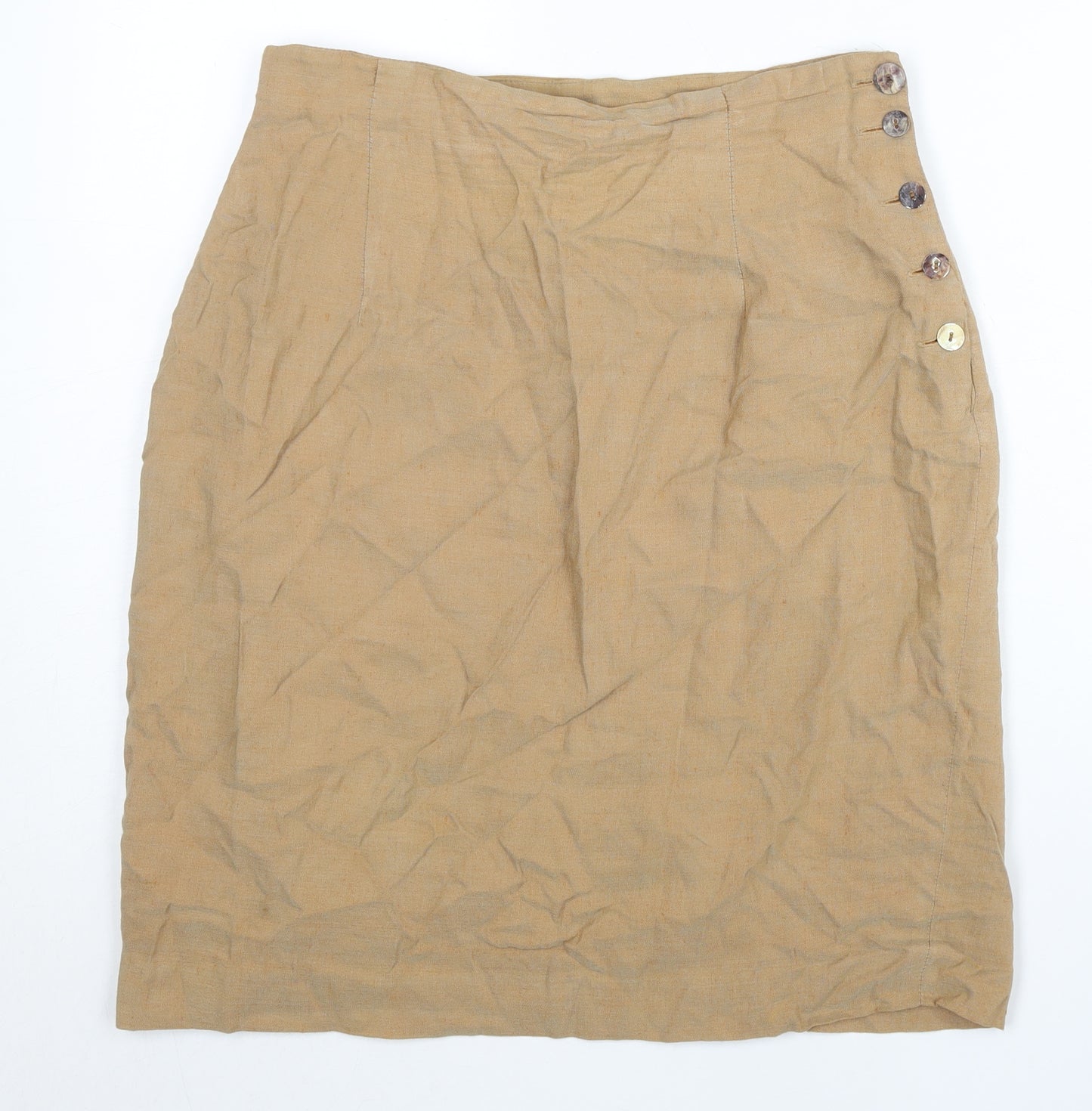 Wallis Womens Beige Linen Blend Pencil Skirt Size 12 Knee Length