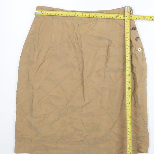 Wallis Womens Beige Linen Blend Pencil Skirt Size 12 Knee Length