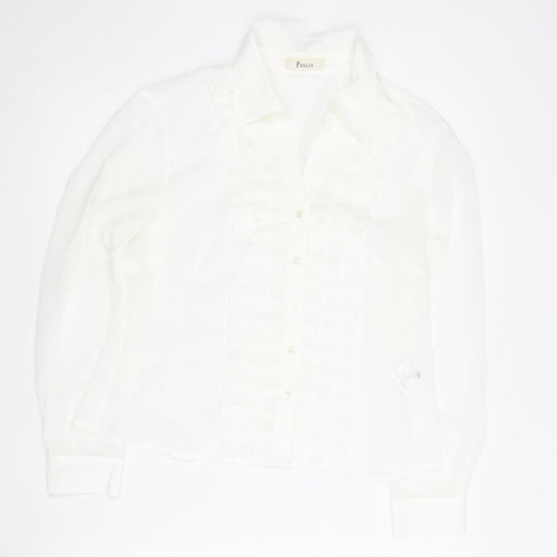 Precis Women White Blouse UK 12 Collared Long Sleeve Workwear