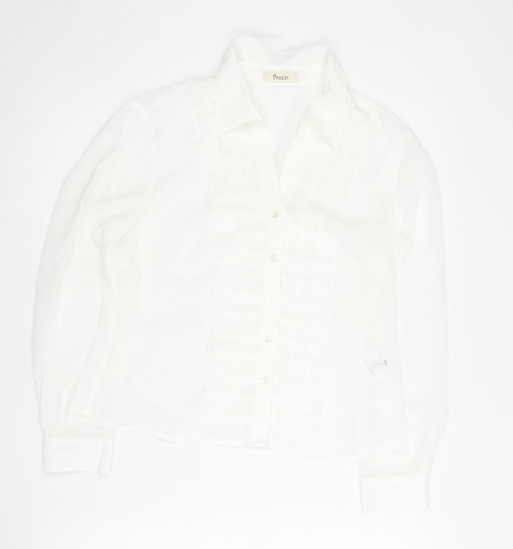Precis Women White Blouse UK 12 Collared Long Sleeve Workwear