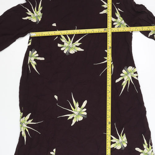 H&M Women Brown Floral Shift Dress Size 12 Long Sleeve