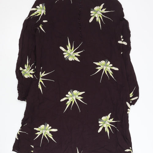 H&M Women Brown Floral Shift Dress Size 12 Long Sleeve