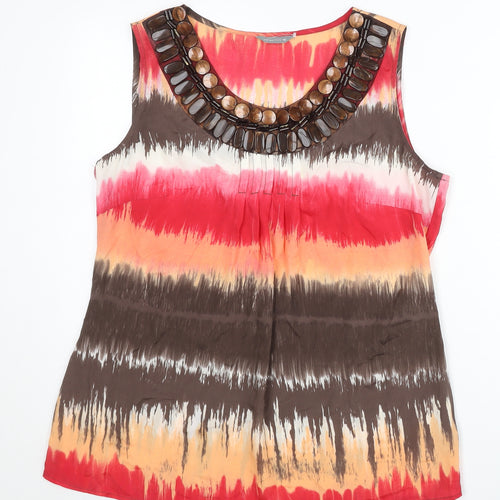 Marks and Spencer Per Una Womens Multicoloured Beaded Scoop Neck Sleeveless Tunic Blouse Size 16