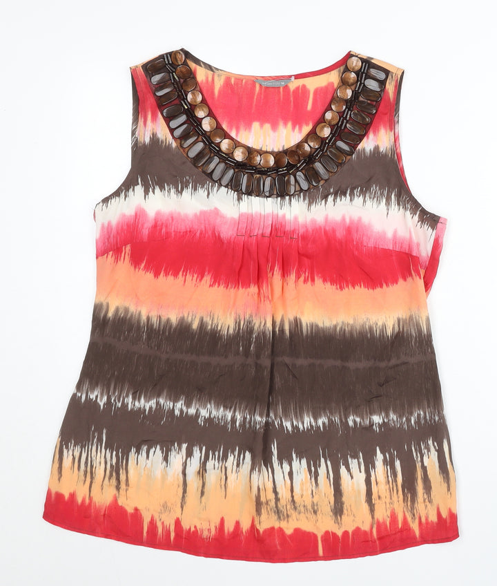 Marks and Spencer Per Una Womens Multicoloured Beaded Scoop Neck Sleeveless Tunic Blouse Size 16