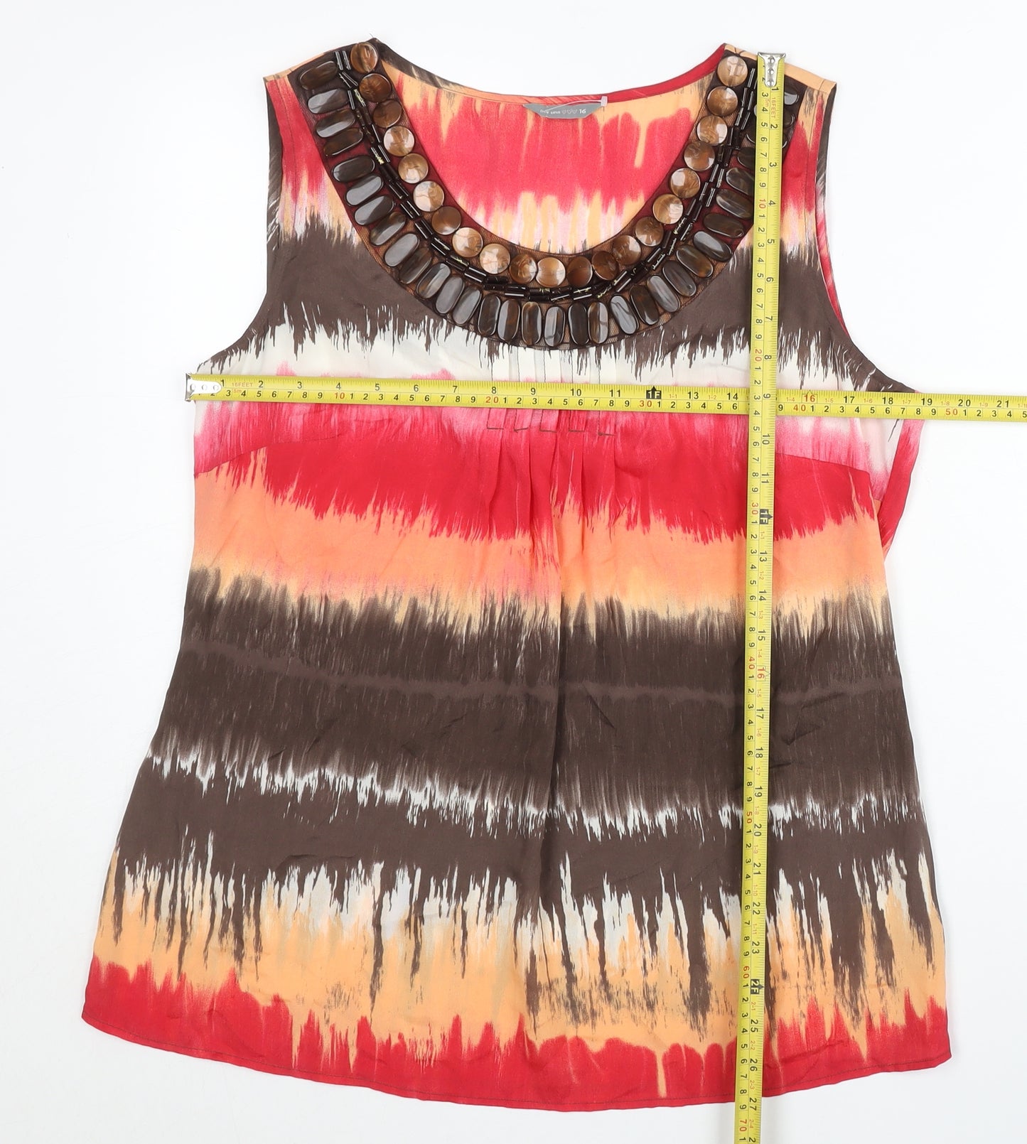 Marks and Spencer Per Una Womens Multicoloured Beaded Scoop Neck Sleeveless Tunic Blouse Size 16