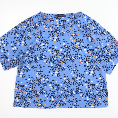 Marks and Spencer Womens Blue Animal Print Cropped T-Shirt Size 12