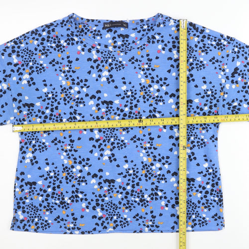 Marks and Spencer Womens Blue Animal Print Cropped T-Shirt Size 12