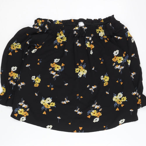 H&M Women’s Black Floral Off Shoulder Tunic Blouse Size 12