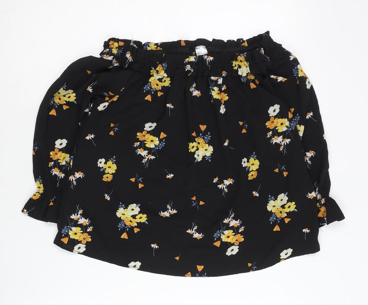 H&M Women’s Black Floral Off Shoulder Tunic Blouse Size 12