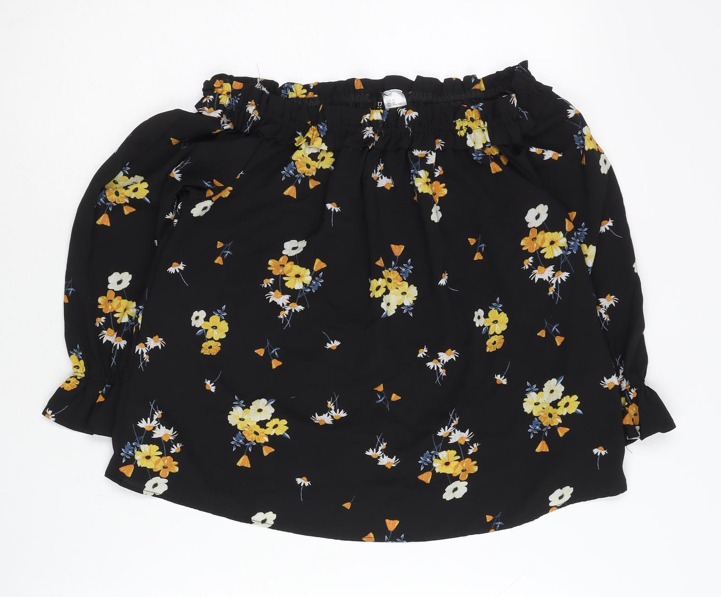 H&M Women’s Black Floral Off Shoulder Tunic Blouse Size 12