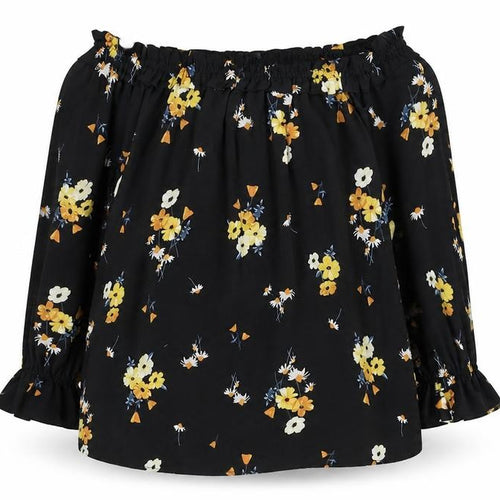 H&M Women’s Black Floral Off Shoulder Tunic Blouse Size 12