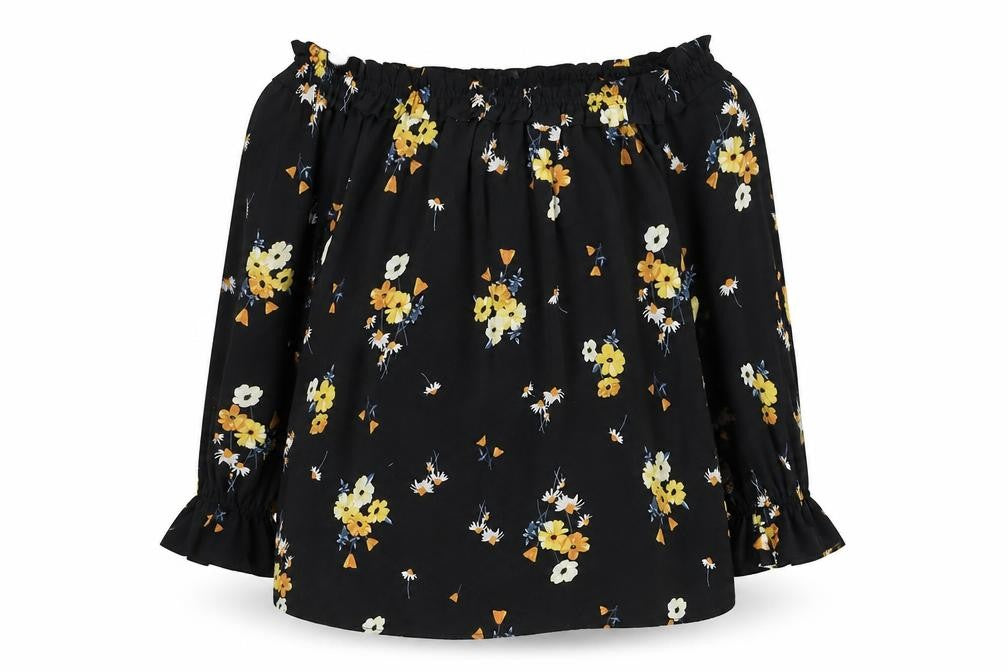 H&M Women’s Black Floral Off Shoulder Tunic Blouse Size 12