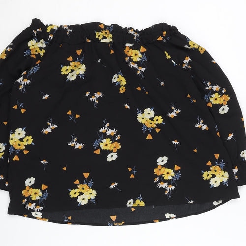 H&M Women’s Black Floral Off Shoulder Tunic Blouse Size 12