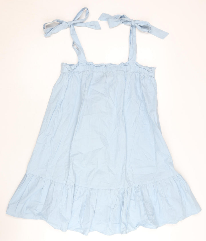 New Look Women’s Blue Cotton Swing Dress UK 8 Sleeveless Summer