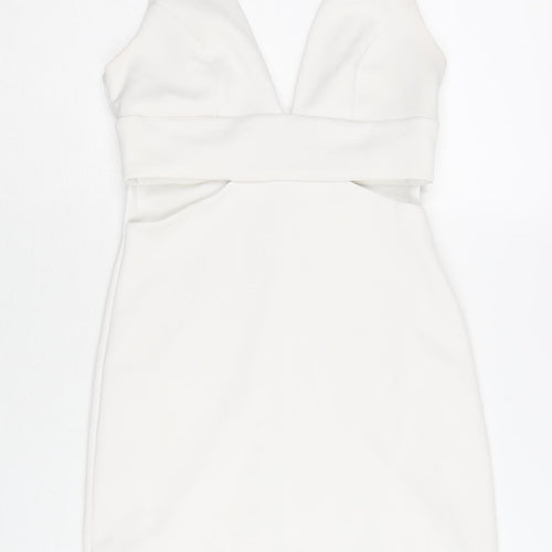 Topshop Women’s White Bodycon Party Dress UK 6 V-Neck Sleeveless