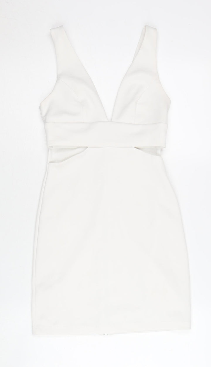 Topshop Women’s White Bodycon Party Dress UK 6 V-Neck Sleeveless