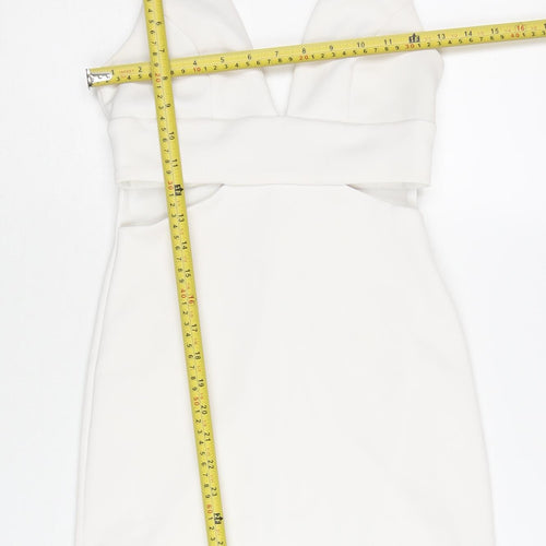Topshop Women’s White Bodycon Party Dress UK 6 V-Neck Sleeveless
