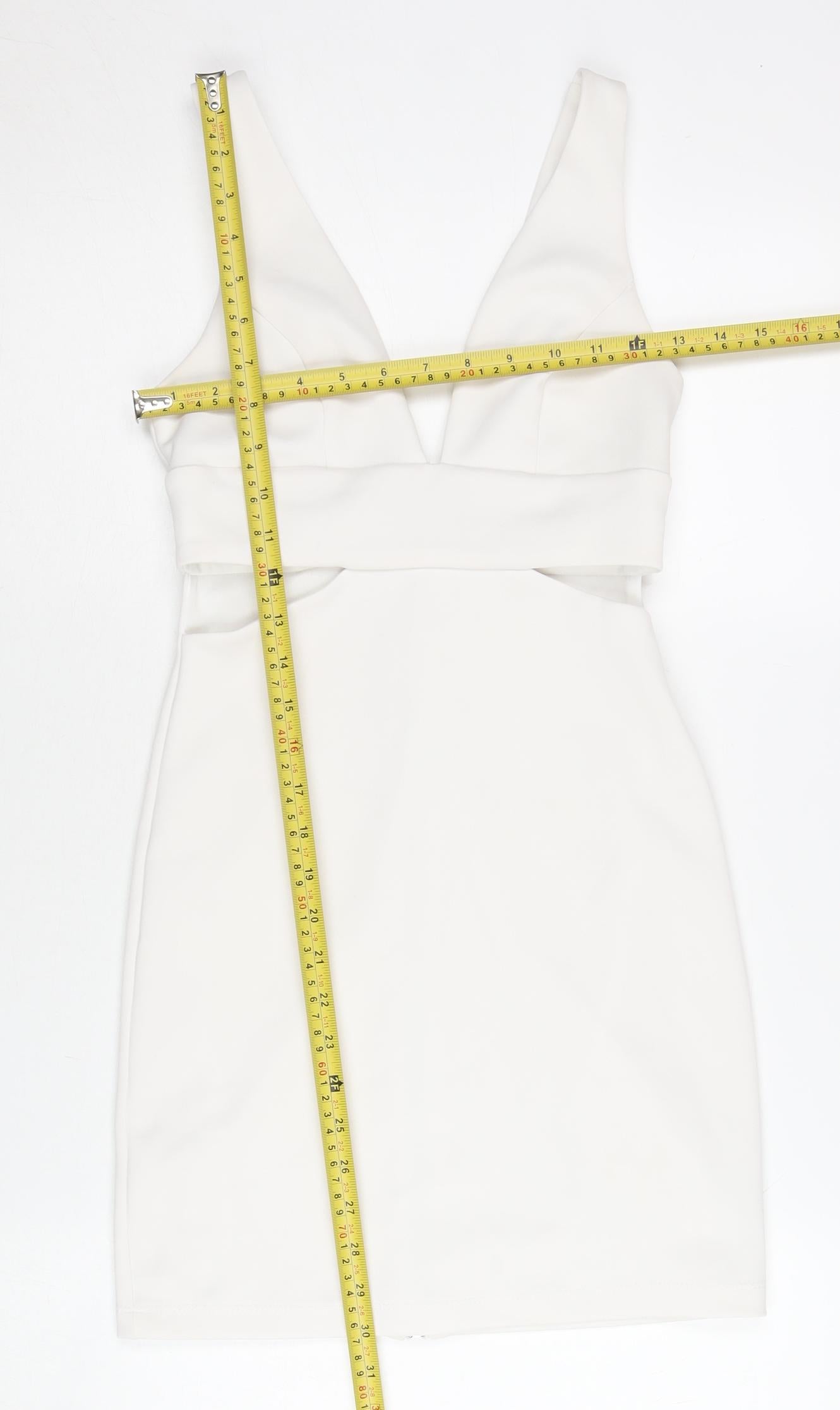Topshop Women’s White Bodycon Party Dress UK 6 V-Neck Sleeveless