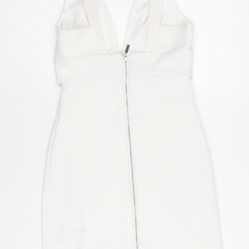 Topshop Women’s White Bodycon Party Dress UK 6 V-Neck Sleeveless