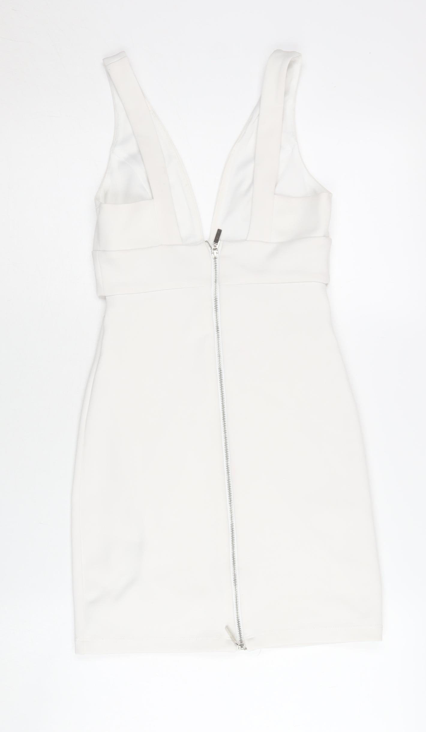 Topshop Women’s White Bodycon Party Dress UK 6 V-Neck Sleeveless