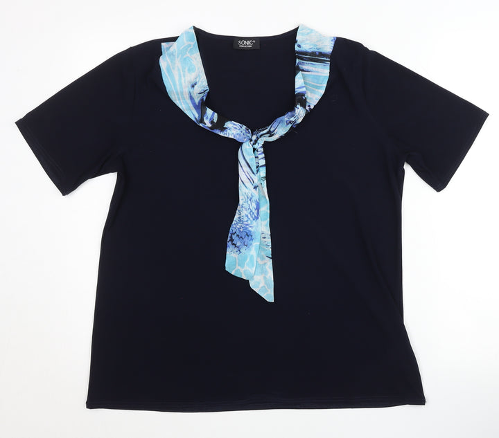 Sonic Collection Womens Black XL T-Shirt with Scarf Detail