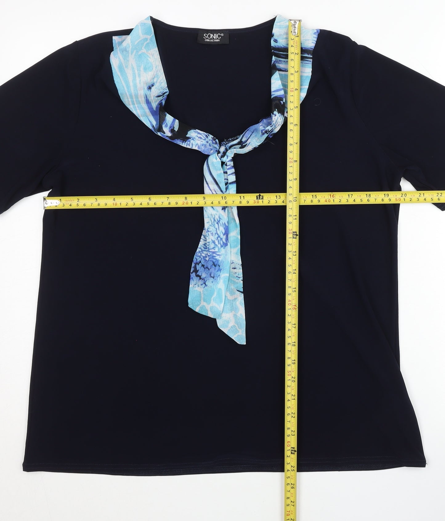 Sonic Collection Womens Black XL T-Shirt with Scarf Detail